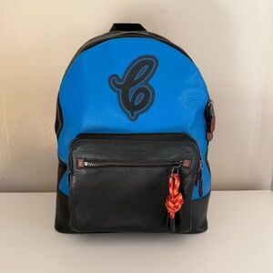 Coach Leather Backpack (Blue-Black-Yellow)